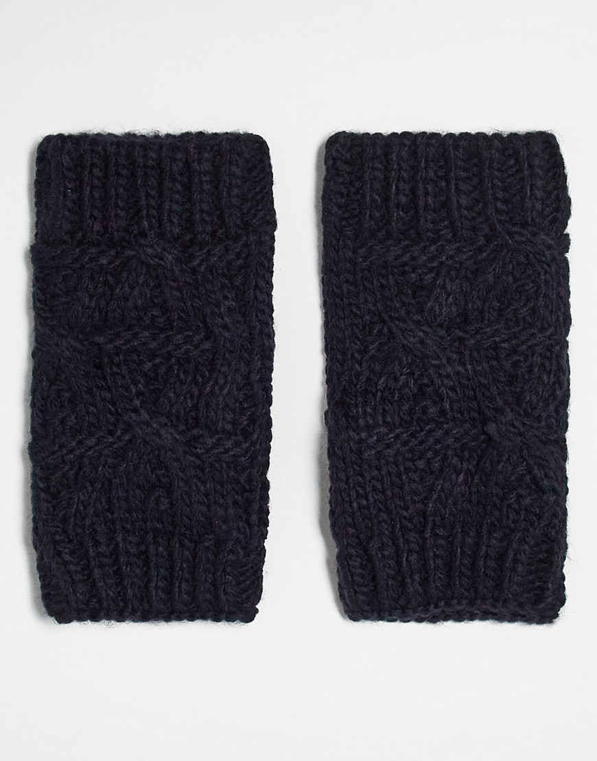 textured knitted handwarmers in navy