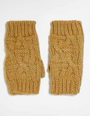 Boardmans textured knitted mittens in camel