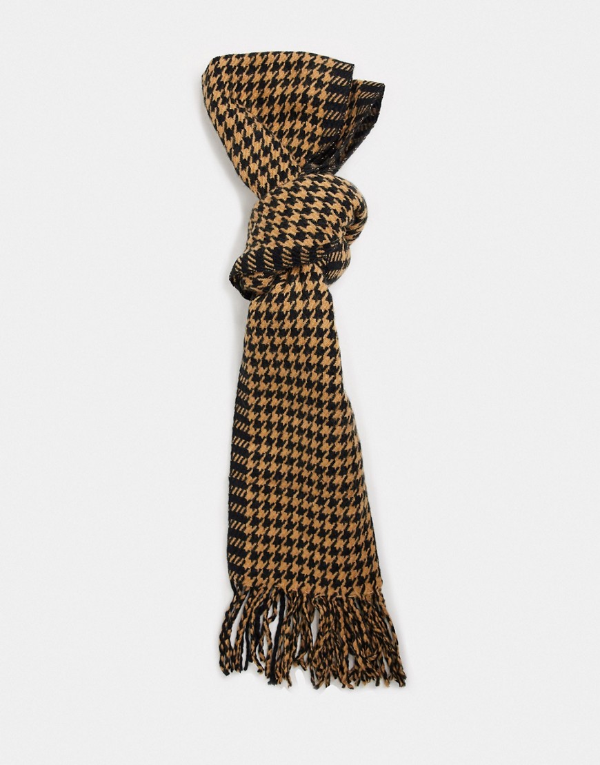 Boardmans - Tørklæde med sildebensmønster og frynser-Brun