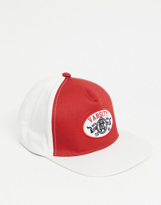 Boardmans varsity logo flat peak cap in red | ASOS