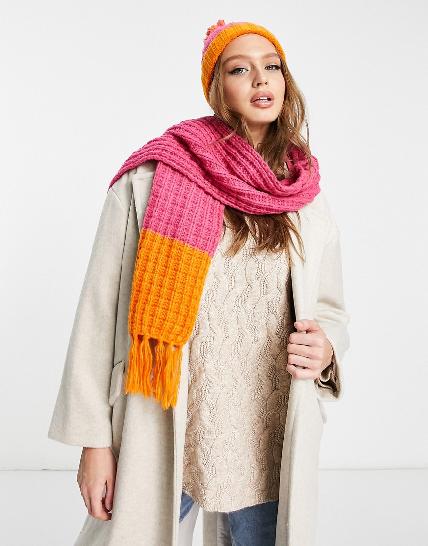 Boardmans waffle knit fringe scarf in pink