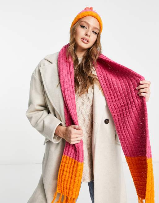 Boardmans waffle knit fringe scarf in pink | ASOS