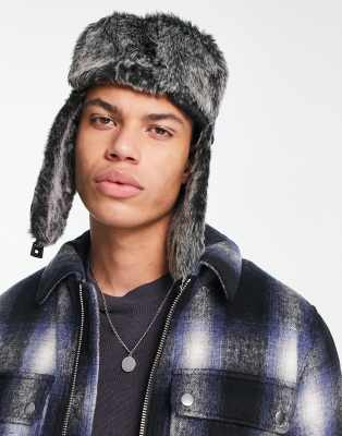 Boardmans waxed coated trapper hat with faux fur in green