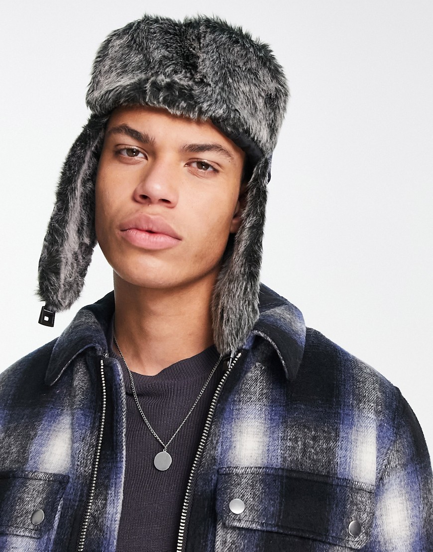 Boardmans waxed coated trapper hat with faux fur in navy