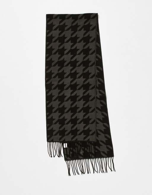 Boardmans woven check fringe scarf in black