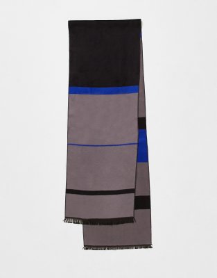 Boardmans woven check fringe scarf in blue