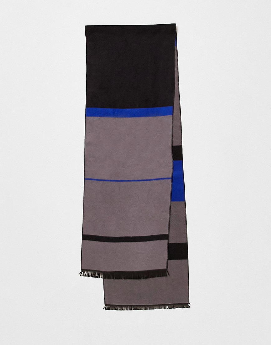 Boardmans woven check fringe scarf in blue