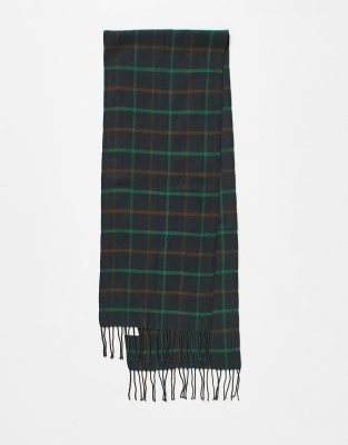 woven check fringe scarf in green