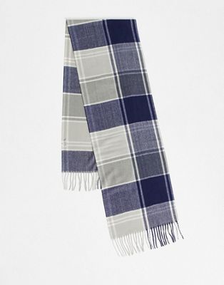 Boardmans woven check fringe scarf in grey