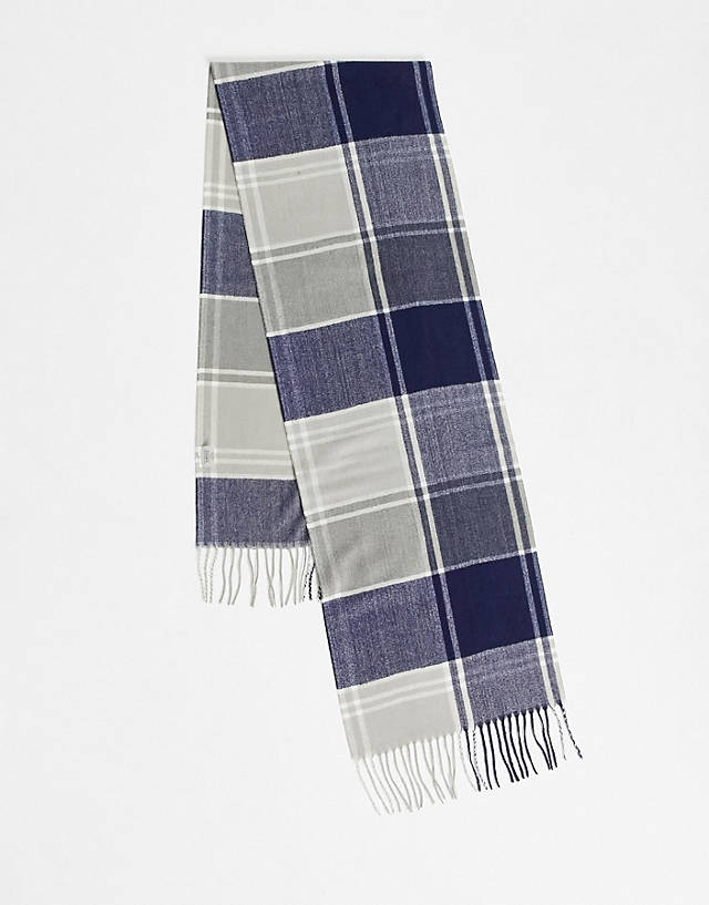 Boardmans - woven check fringe scarf in grey