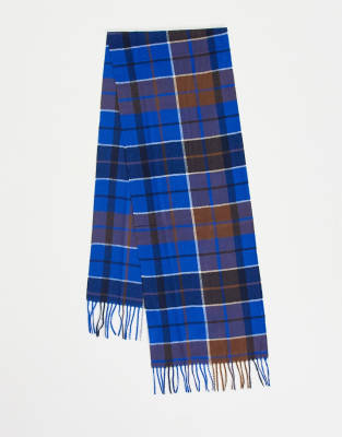 Boardmans Woven Check Fringe Scarf In Navy