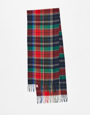 Boardmans woven check fringe scarf in red