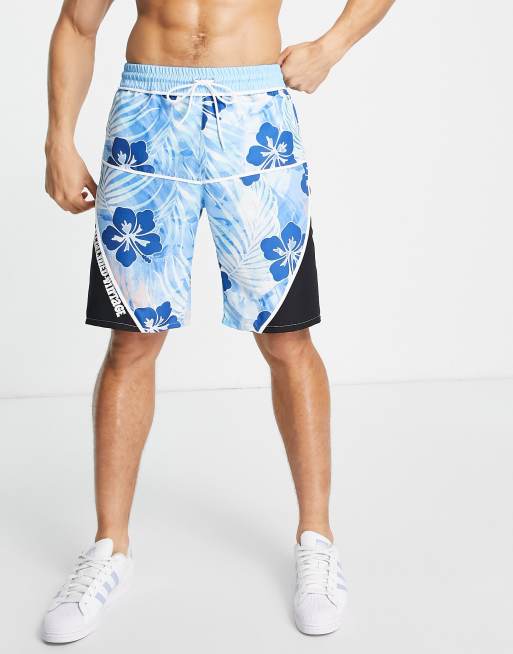 Boardshorts azules con estampado hawaiano de Reclaimed Vintage Inspired