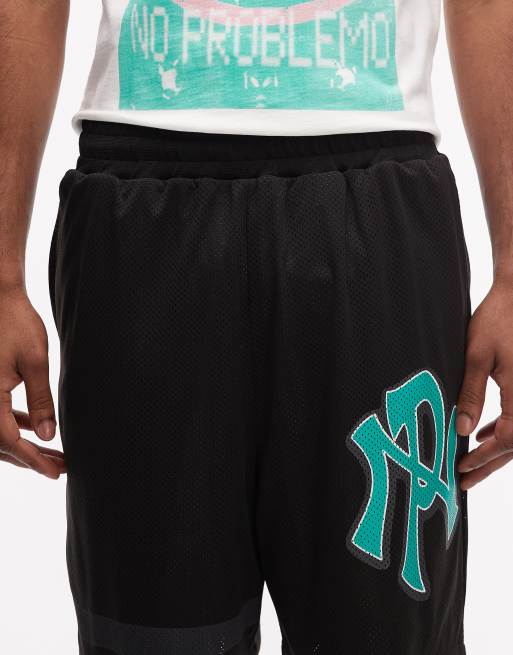 Boardshorts negros con logo "NYP" de malla de No Problemo, 4 de 5