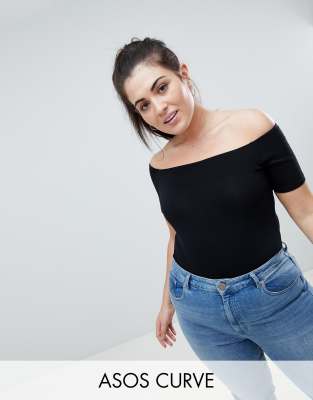 фото Боди черного цвета с открытыми плечами и короткими рукавами asos design curve-черный asos curve