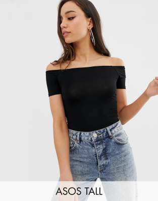 фото Боди черного цвета с открытыми плечами и короткими рукавами asos design tall-черный asos tall