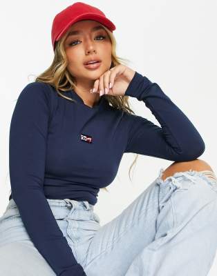 фото Боди темно-синего цвета с длинными рукавами и логотипом tommy jeans-темно-синий