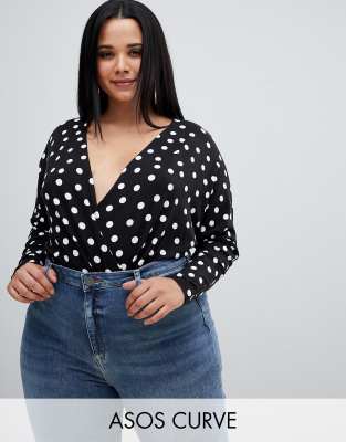 фото Боди в горошек с запахом asos design curve-мульти asos curve