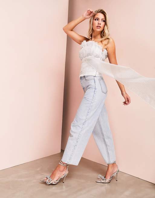 Body blanco brillante estilo corsé con detalle estilo abanico de ASOS LUXE , 2 de 4