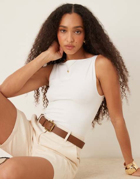 Body blanco con cuello barco sin costuras de ASOS DESIGN - view 1
