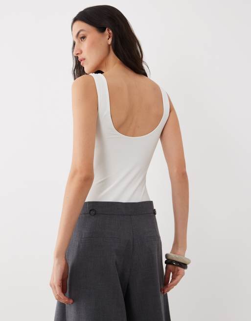 Body blanco marfil ceñido con cuello ancho de poliamida de ASOS DESIGN, 4 de 4
