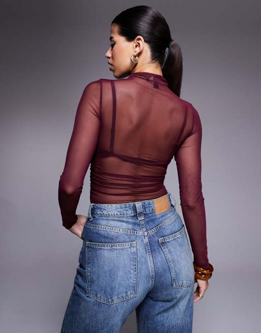 Body burdeos con lateral fruncido de malla de New Look, 3 de 4