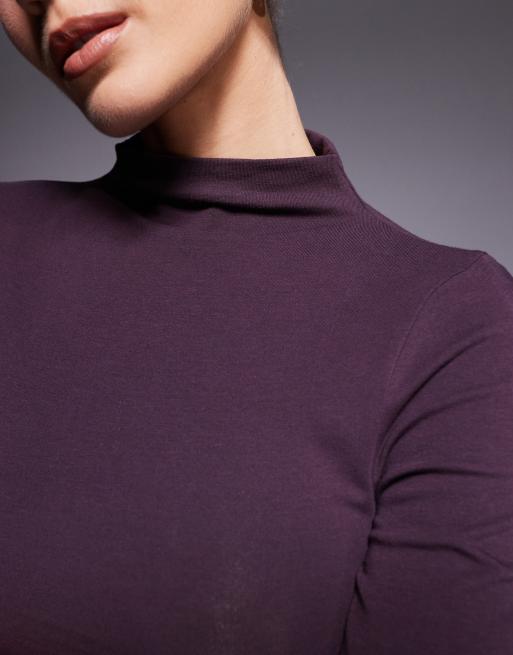 Body color ciruela de manga tres cuartos con cuello alto de ASOS DESIGN, 4 de 4
