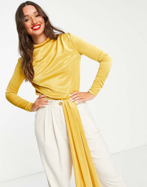 Body dorado de manga larga con cuello alto de satén de ASOS DESIGN, 2 de 4