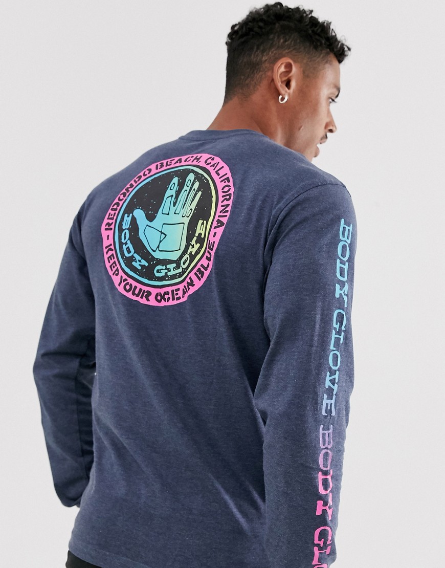 Body Glove – Freehand – Marinblå långärmad t-shirt med tryck på ärmen och bak