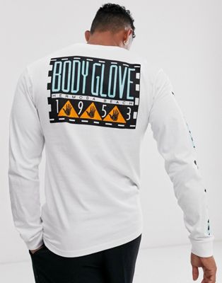 Body Glove – Glove Box – Vit, långärmad t-shirt med mönster på ärmen och baktill