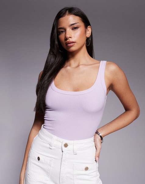 Body lila de tirantes con cuello ancho de canalé de Good American - view 1