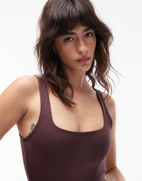 Body marrón chocolate con diseño supermoldeador y escote cuadrado de ASOS DESIGN - view 1