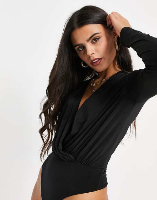 Body negro b sico elegante con dise o cruzado de Flounce London