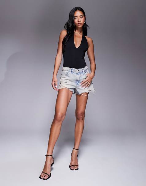 Body negro con cuello halter de pico de tejido efecto neopreno de Good American - view 1