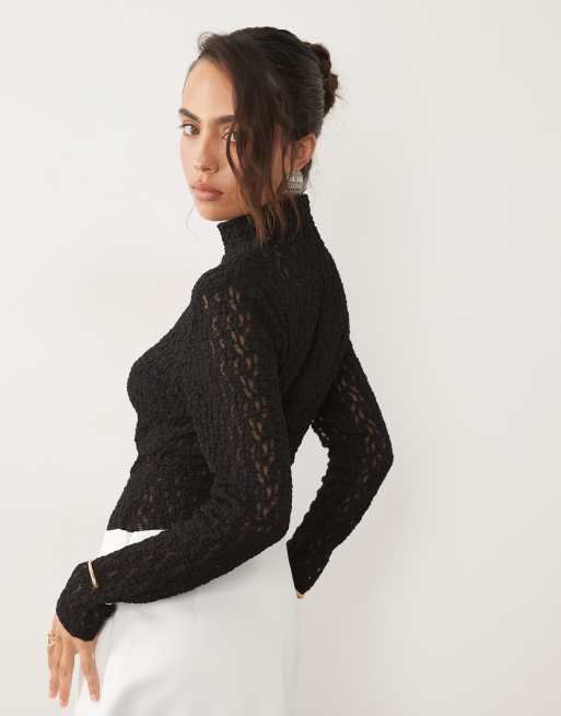 Body negro con diseño floral de malla Vezza de Bardot, 4 de 4