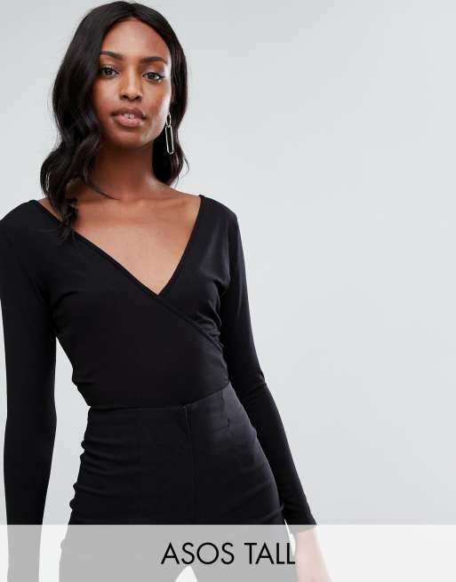 Body negro cruzado de manga larga de ASOS DESIGN Tall