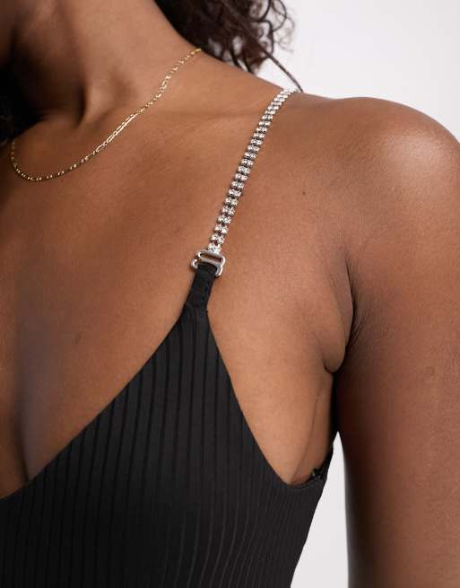 Body negro de canalé detalle tira de strass de Pimkie | ASOS