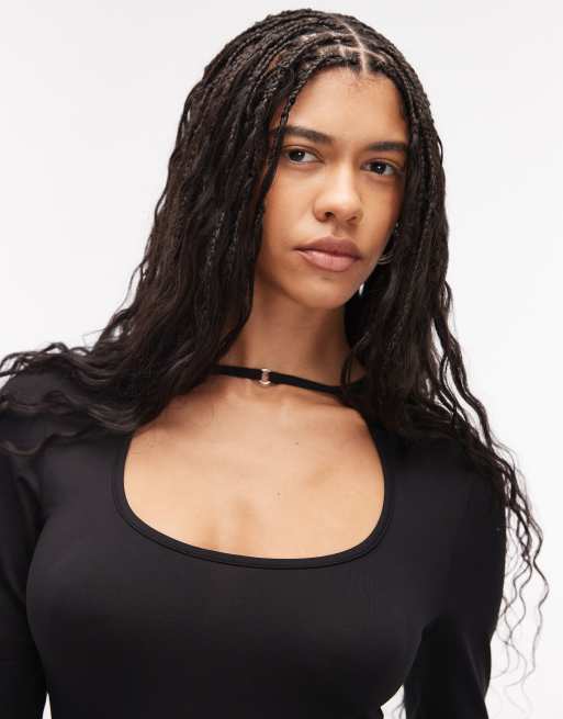Body negro de manga larga con cuello ancho de estilo años 90 de ASOS DESIGN, 3 de 4