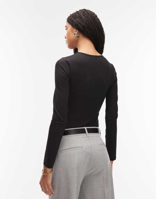 Body negro de manga larga con cuello ancho de estilo años 90 de ASOS DESIGN, 4 de 4