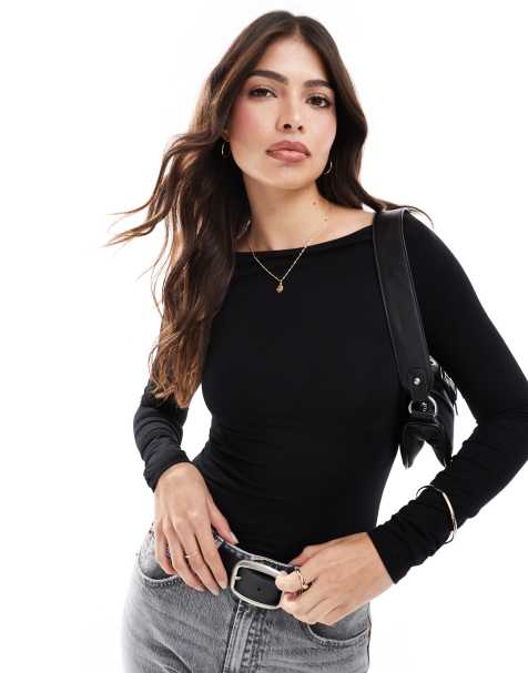 Body negro de manga larga con cuello barco de Miss Selfridge - view 1