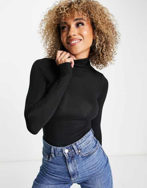 Body negro de manga larga con cuello vuelto de New Look