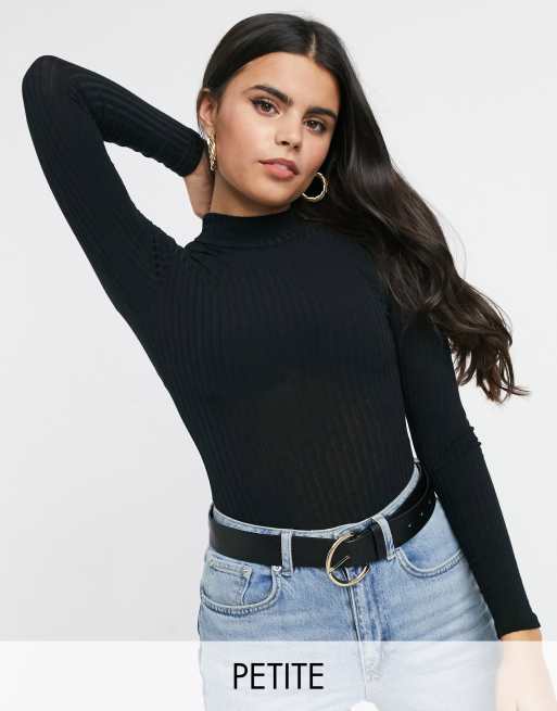 Body negro de manga larga y abertura en la espalda de New Look Petite | ASOS