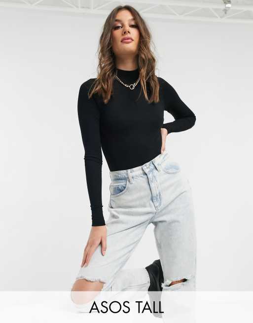 Body de manga larga con cuello alto para mujer, Negro - : Ropa, Zapatos y  Joyería 