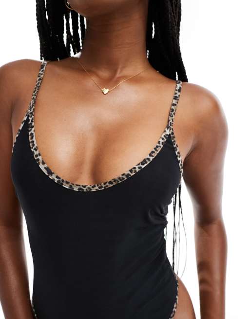 Body negro sin aros con ribete de leopardo de malla Mackenzie de ASOS DESIGN, 3 de 4