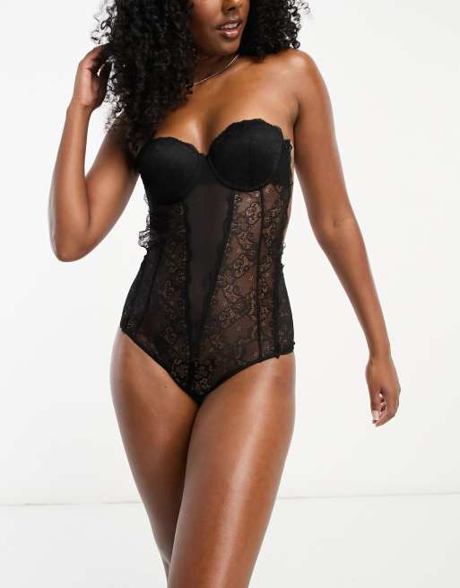 Pieces Body negro encaje tirantes Preto - Roupa de interior Bodies Mulher  26,24 €