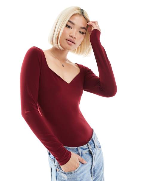 Body rojo vino con escote en forma de corazón de Miss Selfridge - view 1