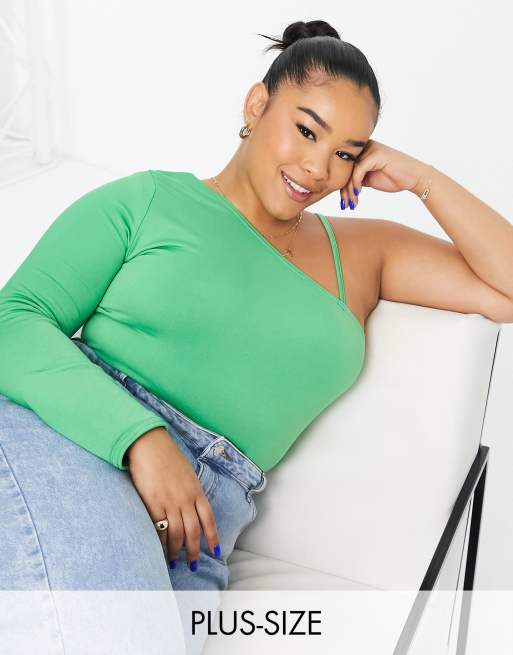 Body verde luminoso ceñido y escotado con diseño de dos capas de Public Desire Curve