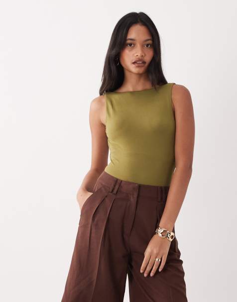 Body verde oliva moldeado con espalda escotada de Miss Selfridge - view 1