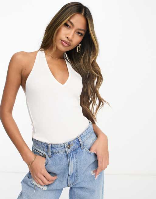 Body con cuello halter en blanco de ASOS DESIGN