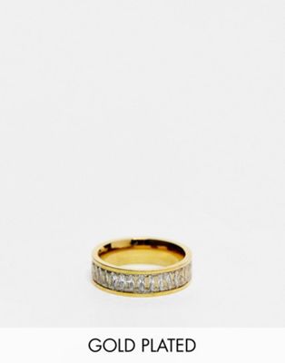 Bohomoon Alexa gold plated stainless steel ring with baguette crystals